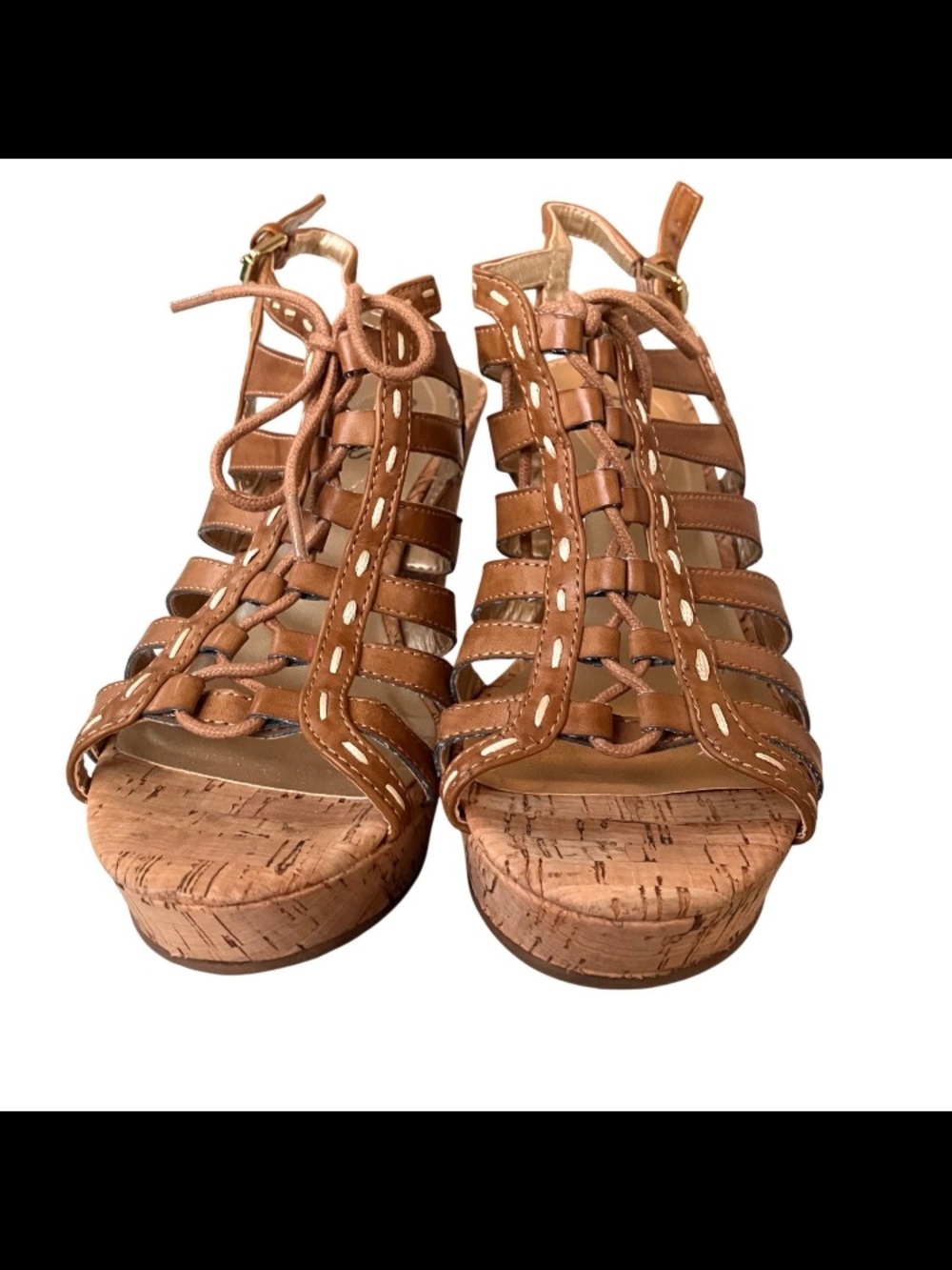 Guess WGWillow Cork Wedge Sandals Brown Strappy Lace Up Women's Size 8M